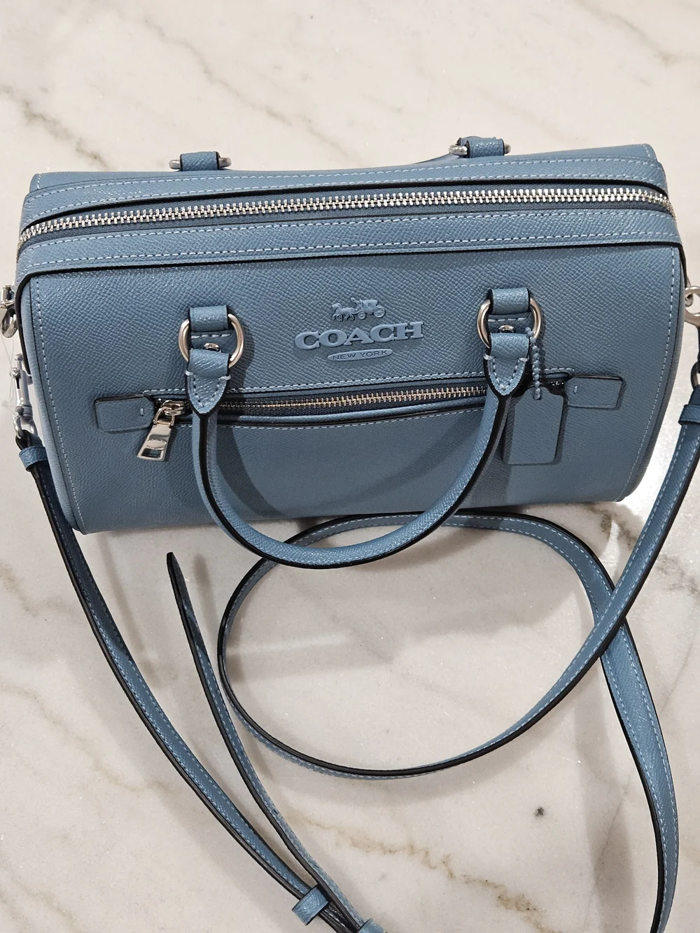 Coach Blue Leather Small Satchel Crossbody Bag NWT - Picture 10 of 12
